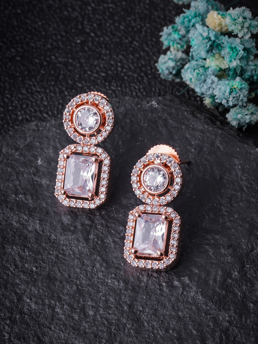 

Brandsoon Rose Gold-Plated Classic American Diamond Studs Earrings
