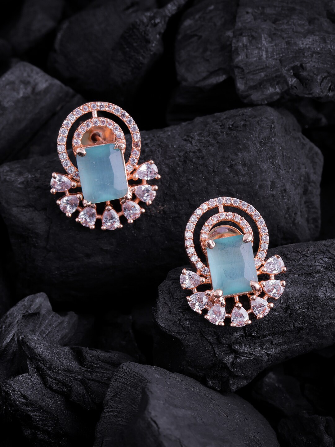 

Brandsoon Rose Gold-Plated Classic American Diamond Studs Earrings