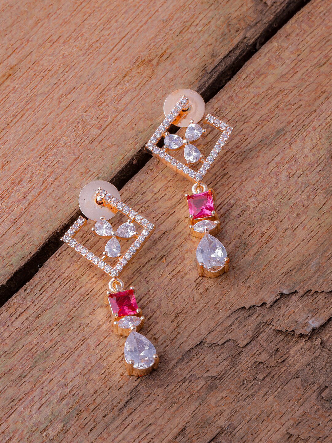 

Brandsoon Rose Gold-Plated Classic American Diamond Drop Earrings