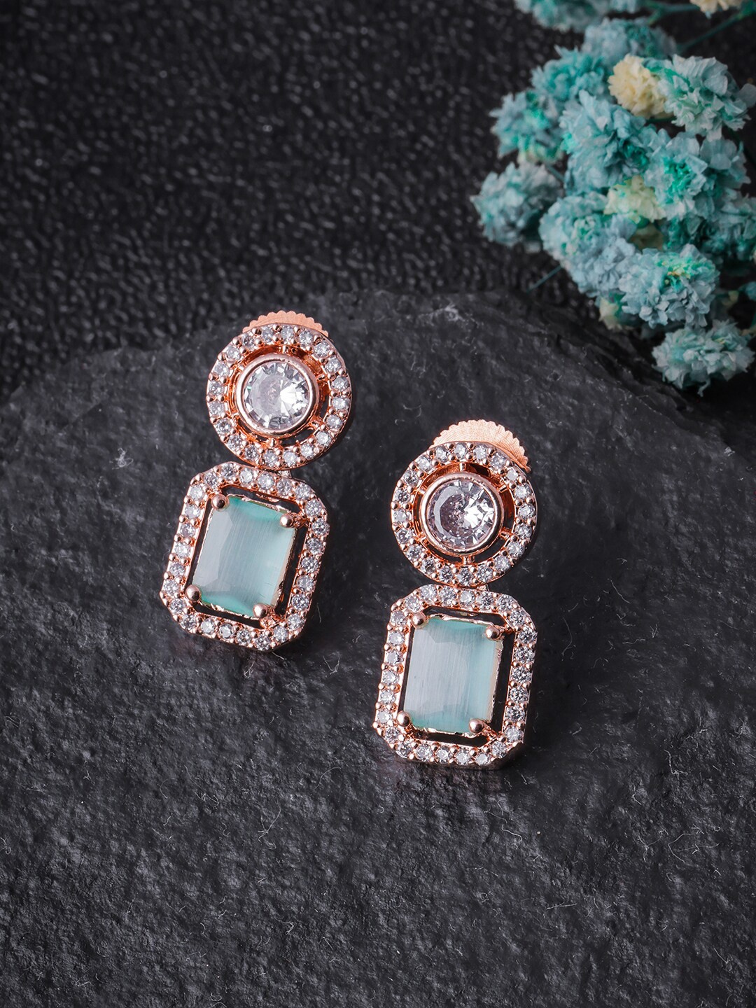 

Brandsoon Rose Gold-Plated Classic American Diamond Drop Earrings