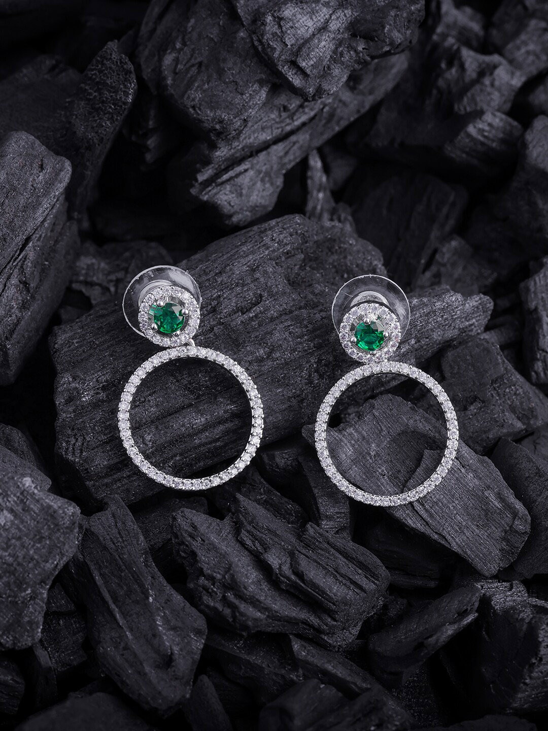 

Brandsoon Green Silver-Plated Classic American Diamond Drop Earrings