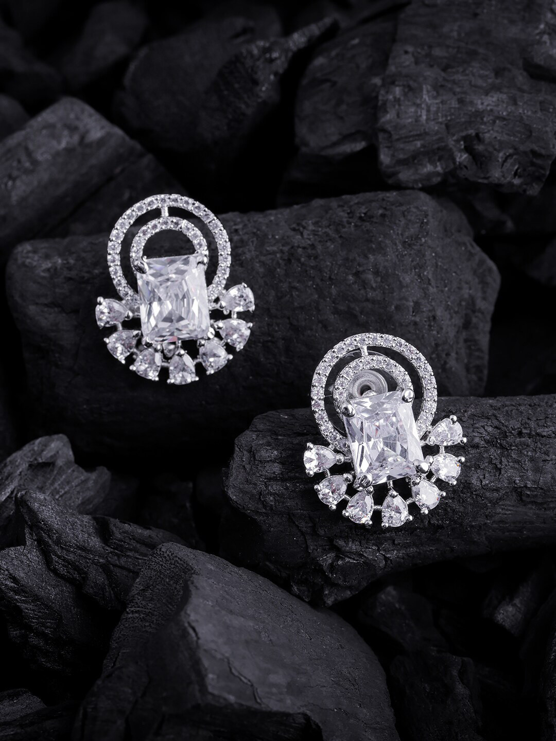 

Brandsoon Silver-Plated Classic American Diamond Studs Earrings