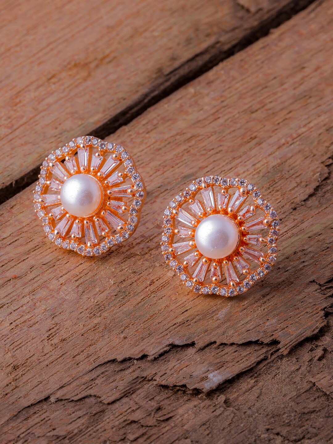 

Brandsoon Rose Gold-Plated Classic American Diamond Studs Earrings