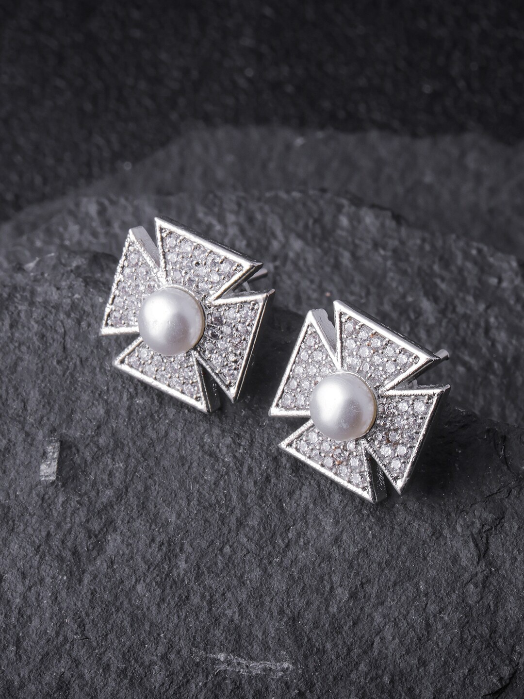 

Brandsoon Silver-Plated Classic American Diamond Studs Earrings