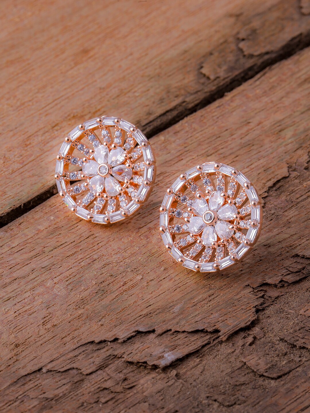 

Brandsoon Rose Gold-Plated Classic American Diamond Studs Earrings