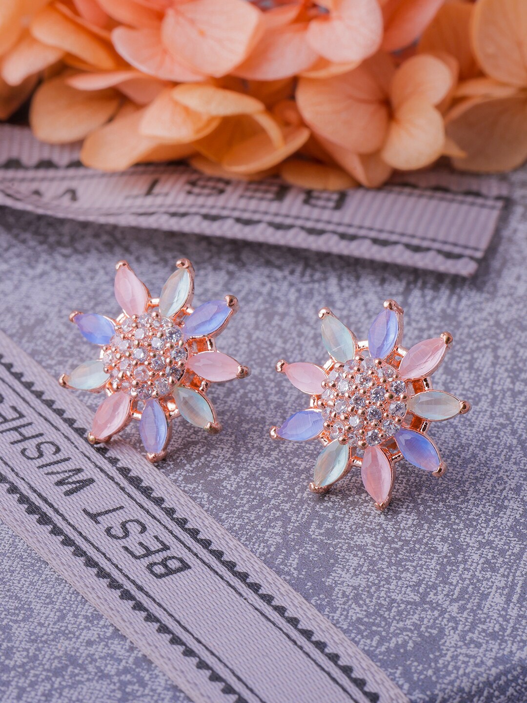 

Brandsoon Rose Gold-Plated Classic American Diamond Studs Earrings