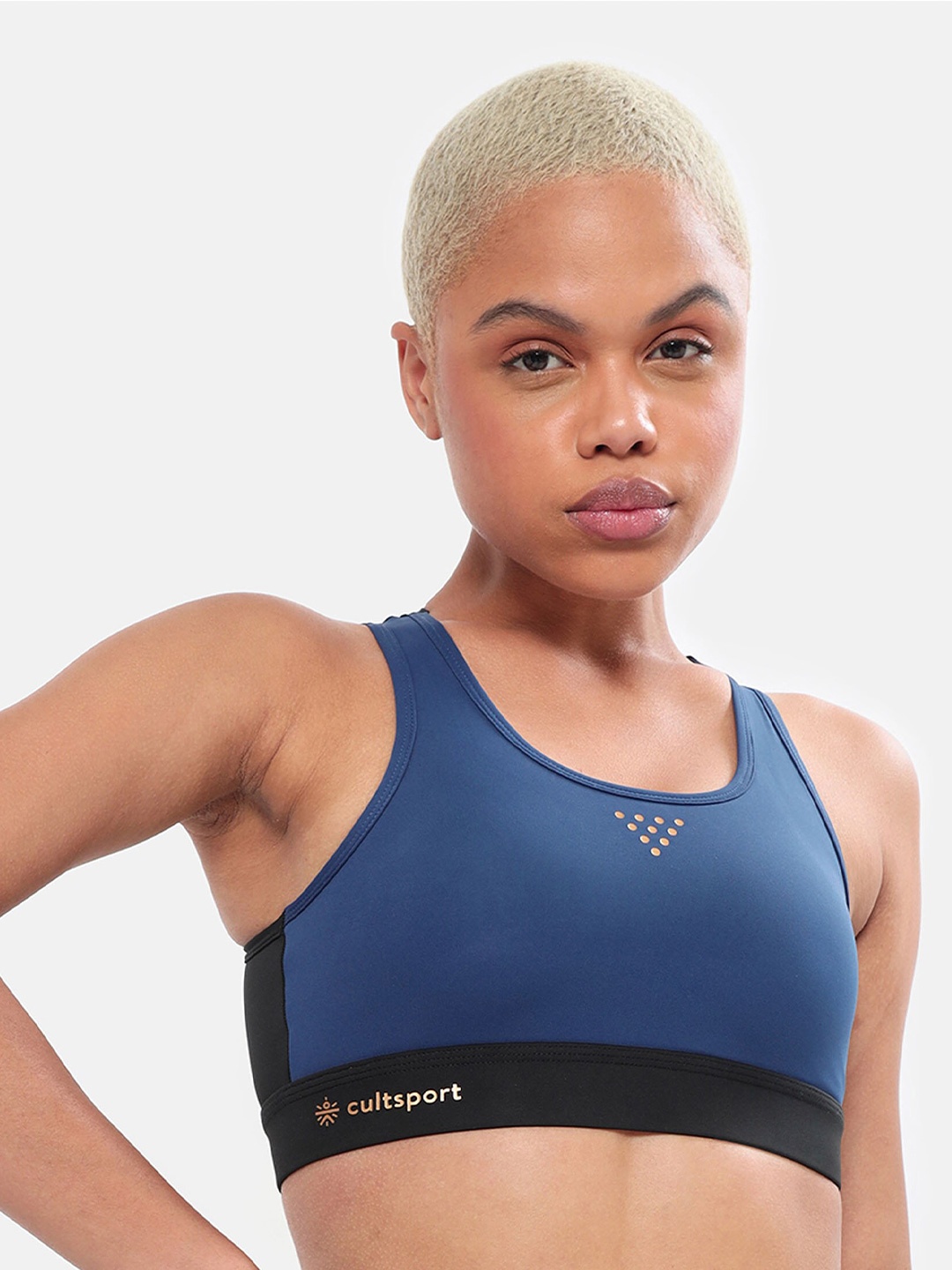 

CULT Colourblock Medium Impact Sports Bra, Navy blue