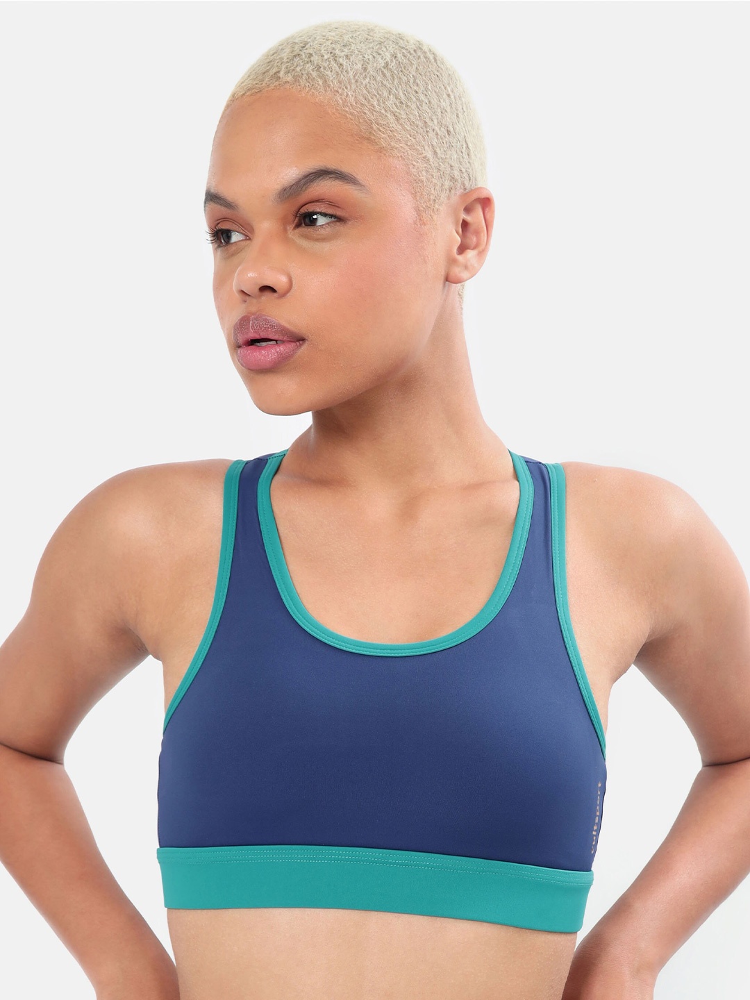 

CULT Colourblock Medium Impact Racer Back Sports Bra, Navy blue