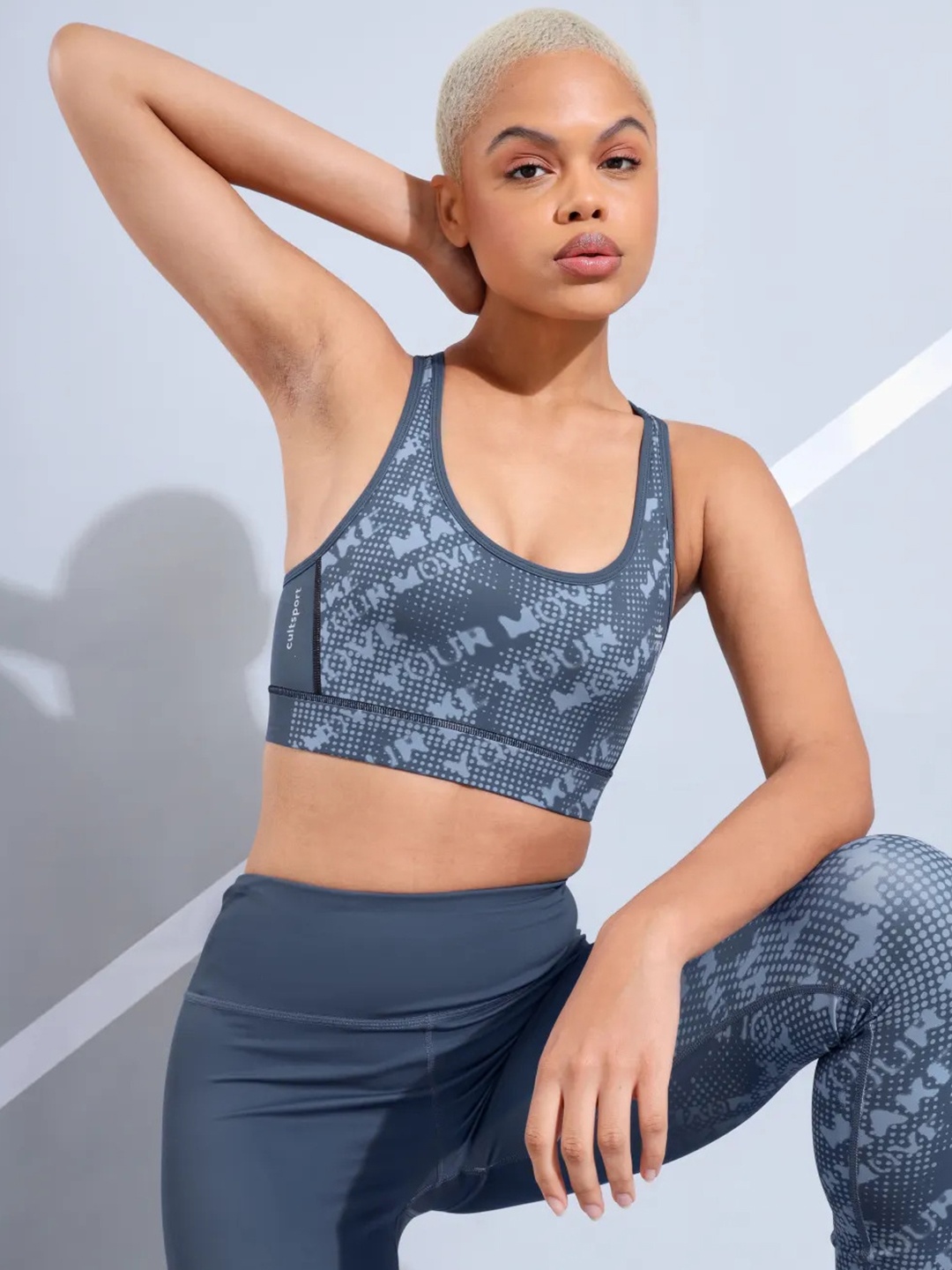 

Cultsport Blue Printed Lightly Padded Moisture Wicking Sports Bra