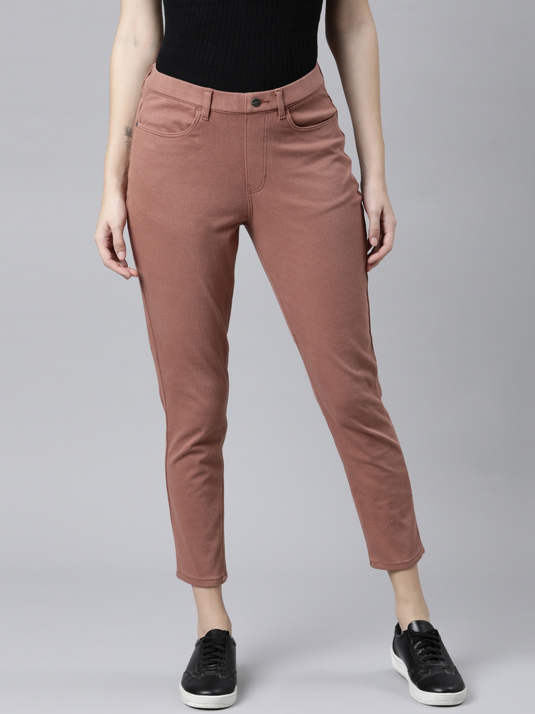 

Go Colors Women Rust Cotton Solid Slim Fit Jeggings