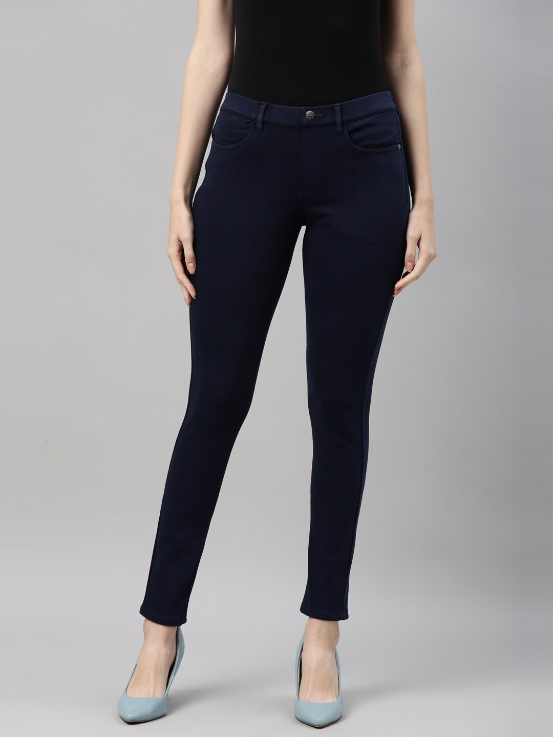 

Go Colors Women Navy Blue Cotton Solid Slim Fit Jeggings