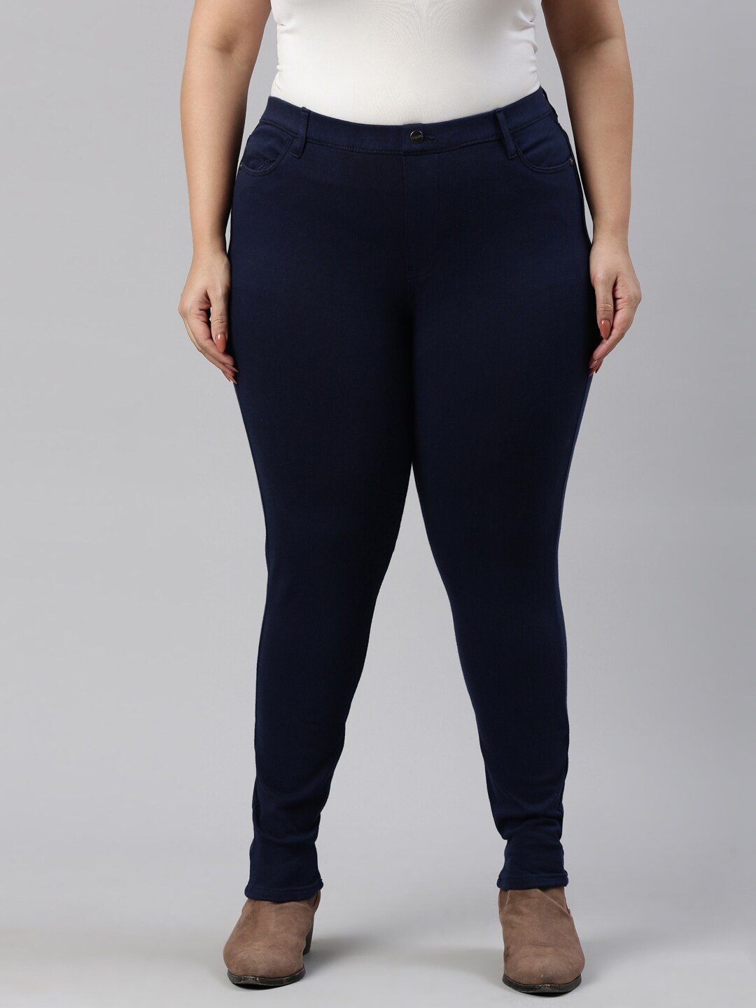 

Go Colors Plus Women Navy Blue Cotton Slim Fit Jeggings