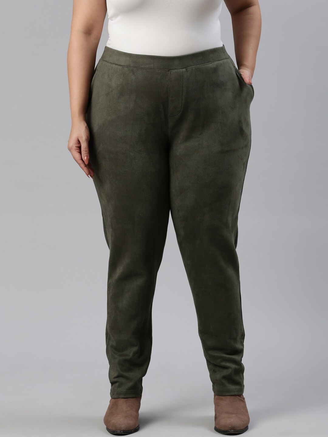 

Go Colors Plus Women Olive Green Slim Fit Treggings