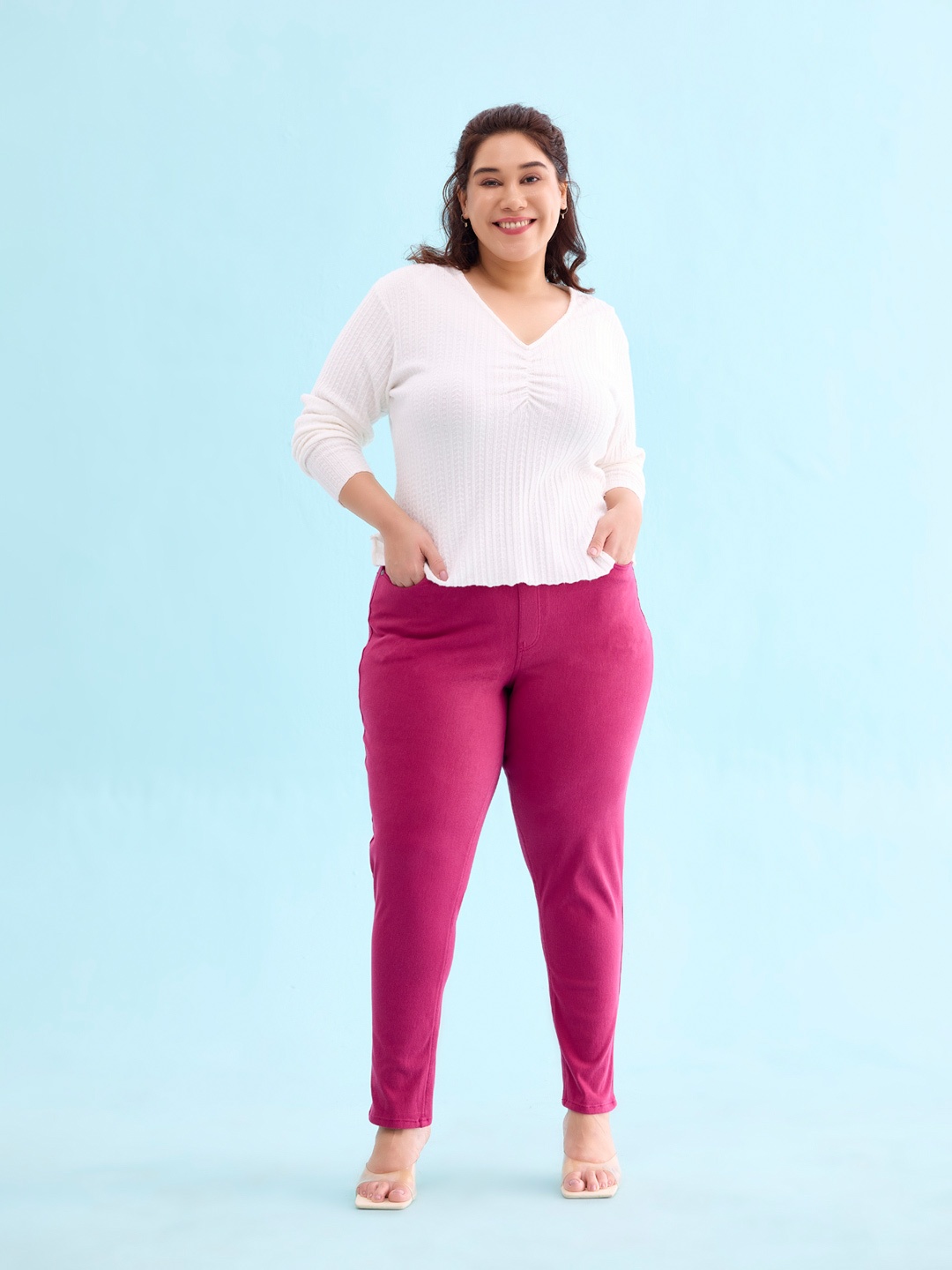 

Go Colors Women Fuchsia Cotton Solid Slim Fit Jeggings