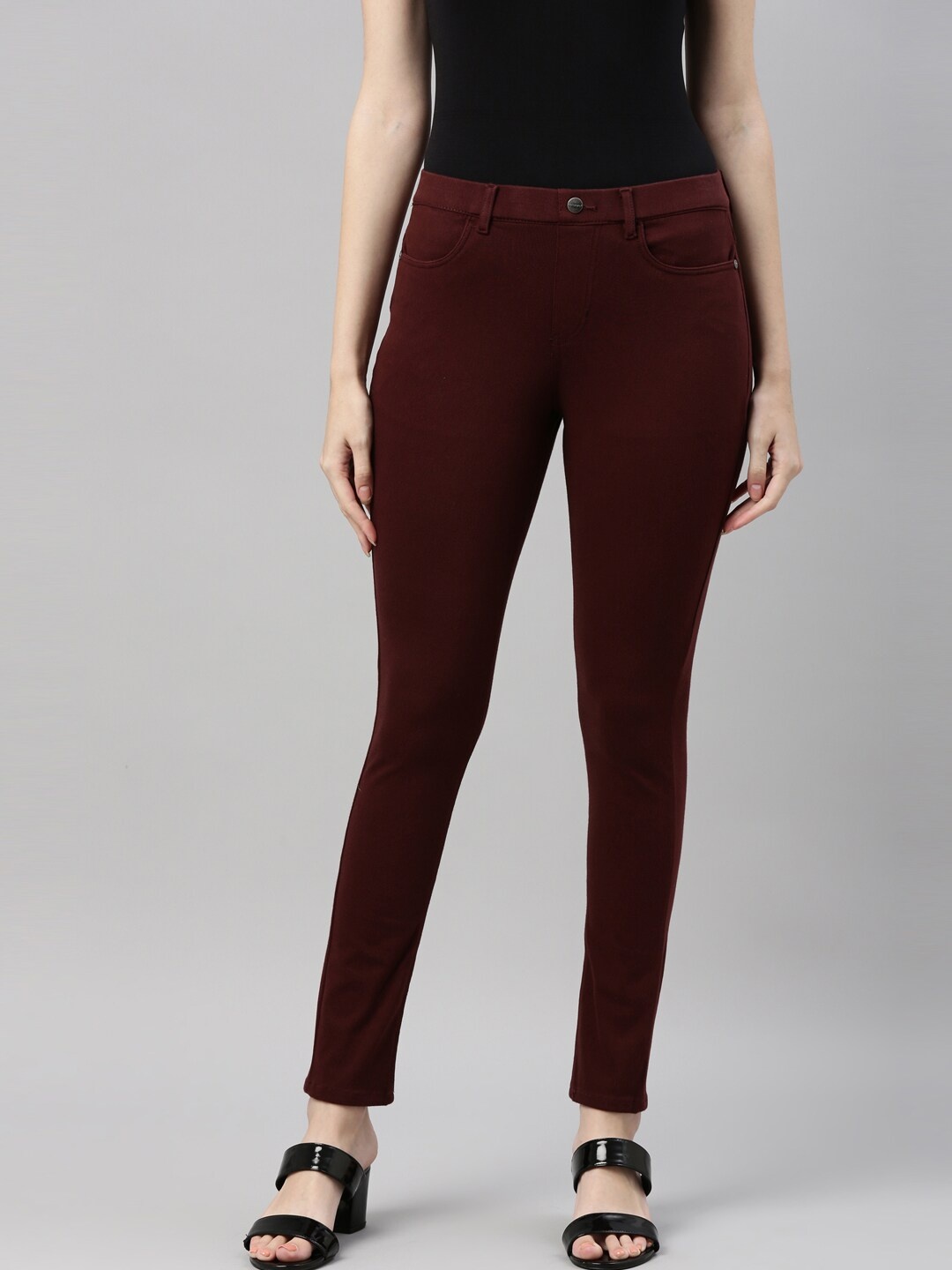 

Go Colors Women Maroon Cotton Slim Fit Jeggings