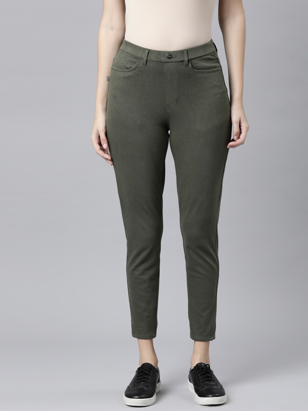 

Go Colors Women Olive Green Cotton Solid Slim Fit Jeggings