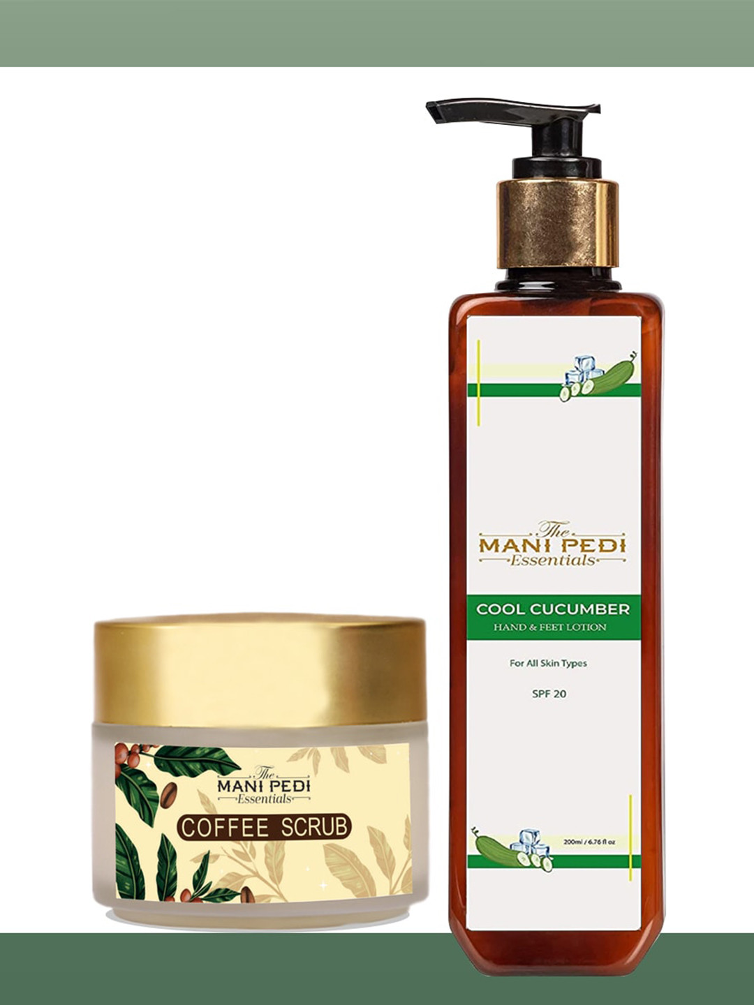 

The Mani Pedi Essentials Combo Pack Of Coffee Body Scrub With Cool Cucumber Body Lotion 200ML, Brown