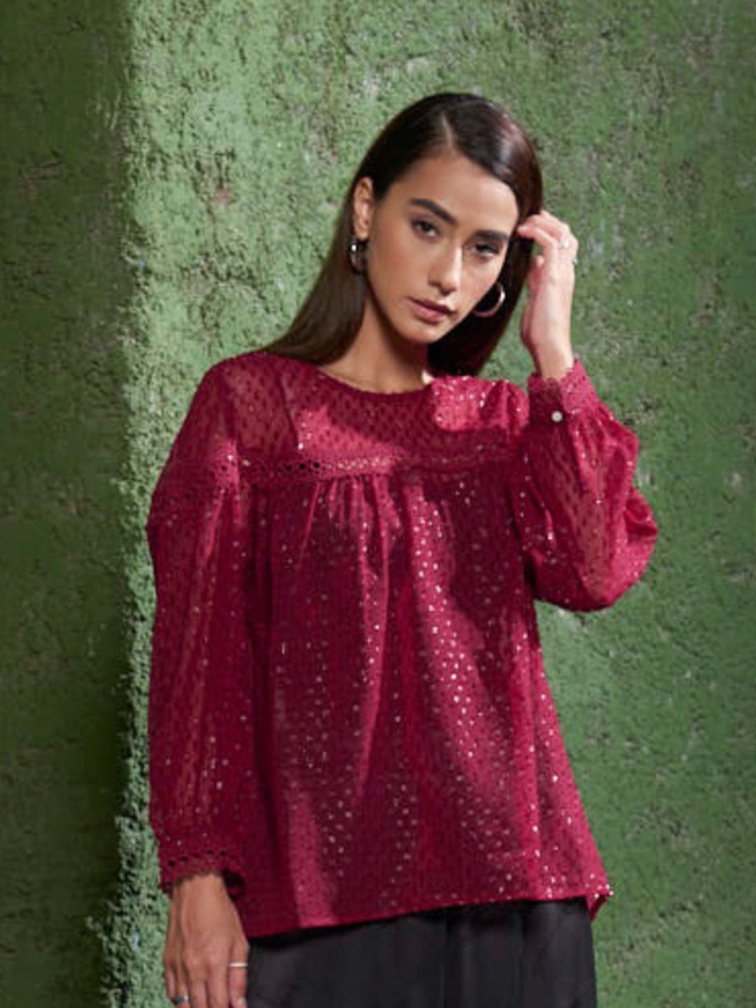 

Style Island Maroon Self Design Top