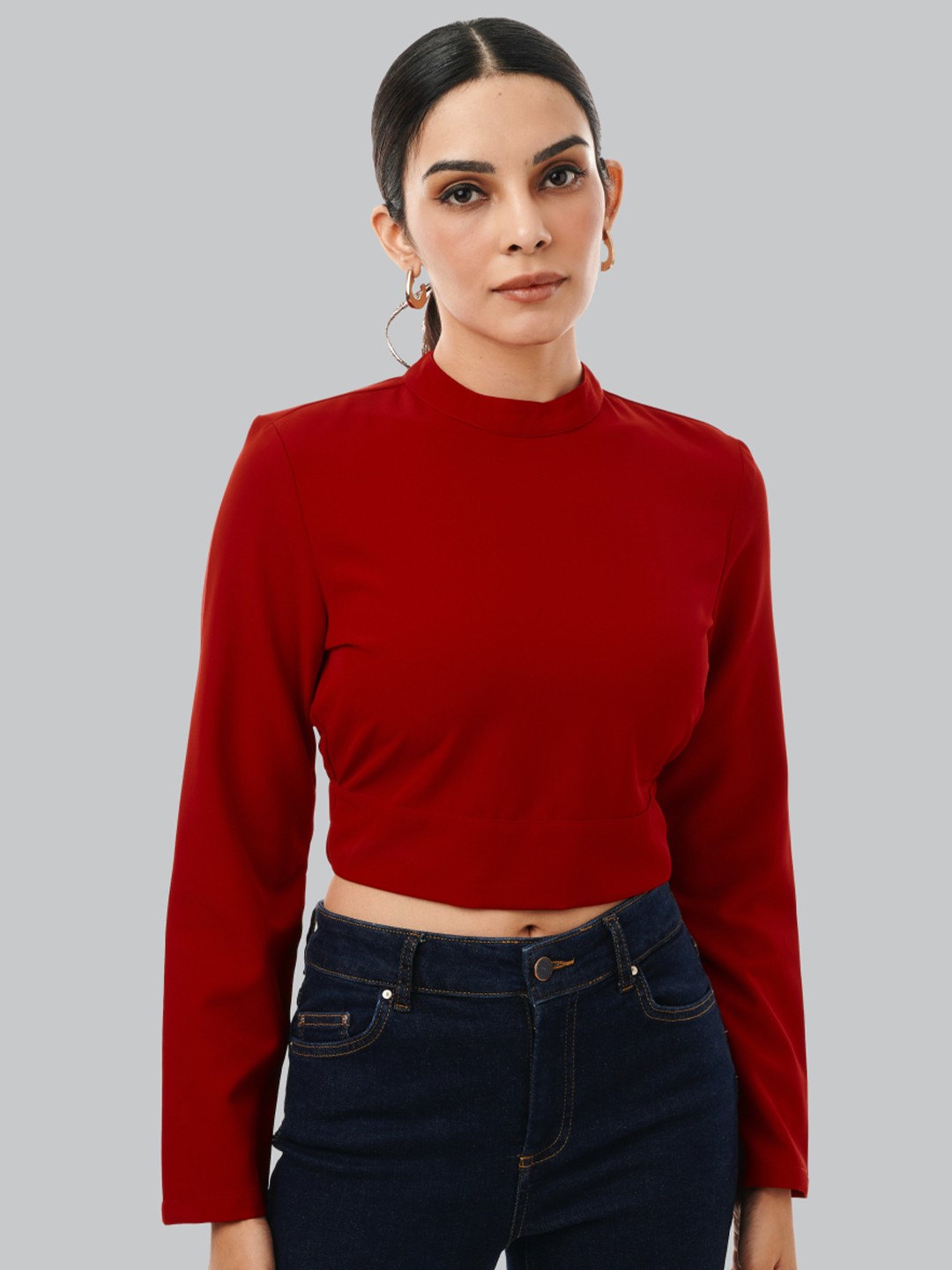 

Style Island Red Solid Crop Top