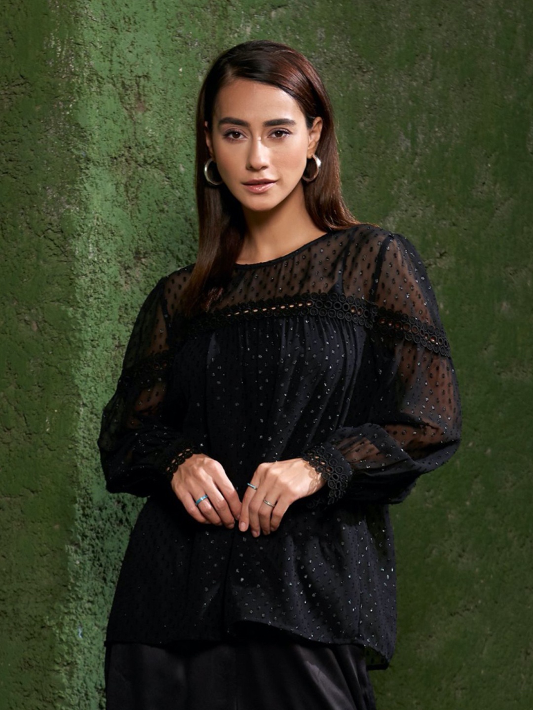 

Style Island Black Self Design Top