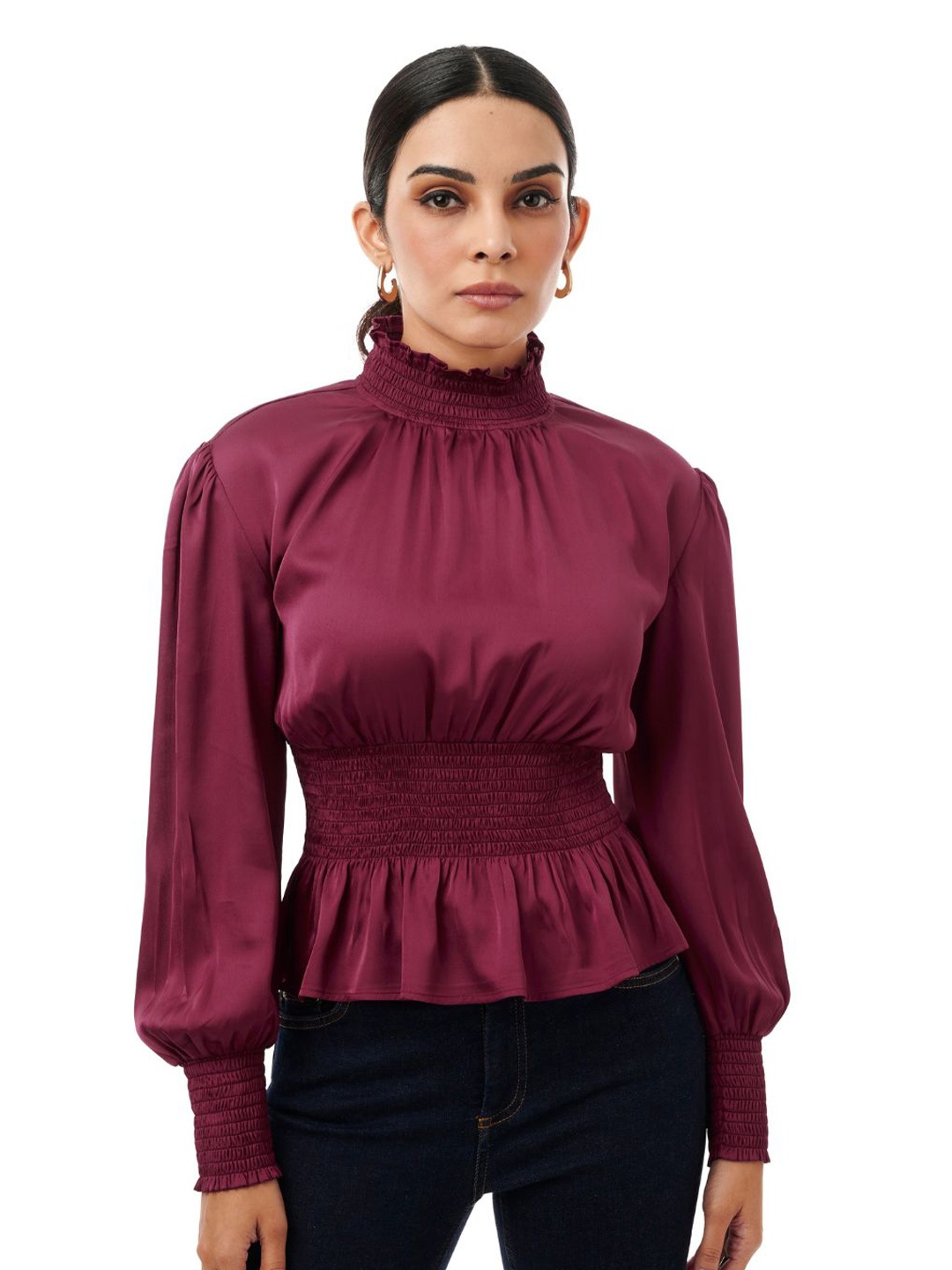 

Style Island Women Maroon Cinched Waist Top