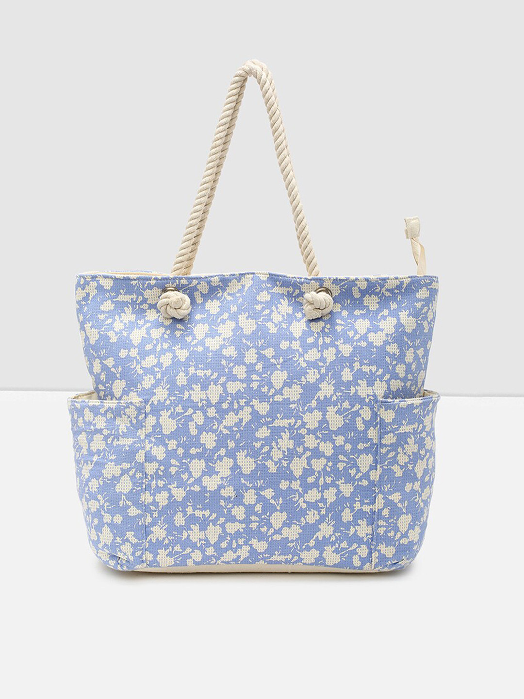 

max Blue Cotton Floral Printed Oversized Structured Shoulder Bag