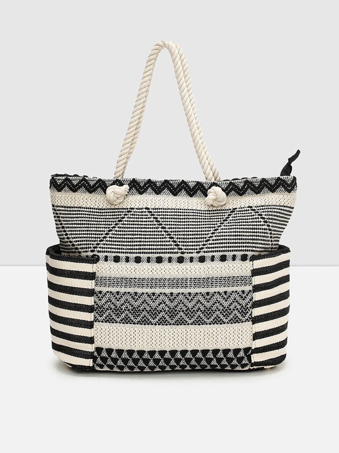 

max White Cotton Striped Shopper Handheld Bag