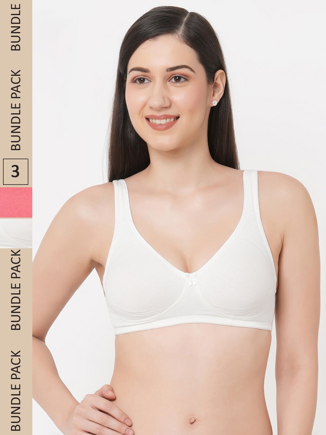 

Inner Sense White & Pink Pack of 3 Organic Cotton Bra