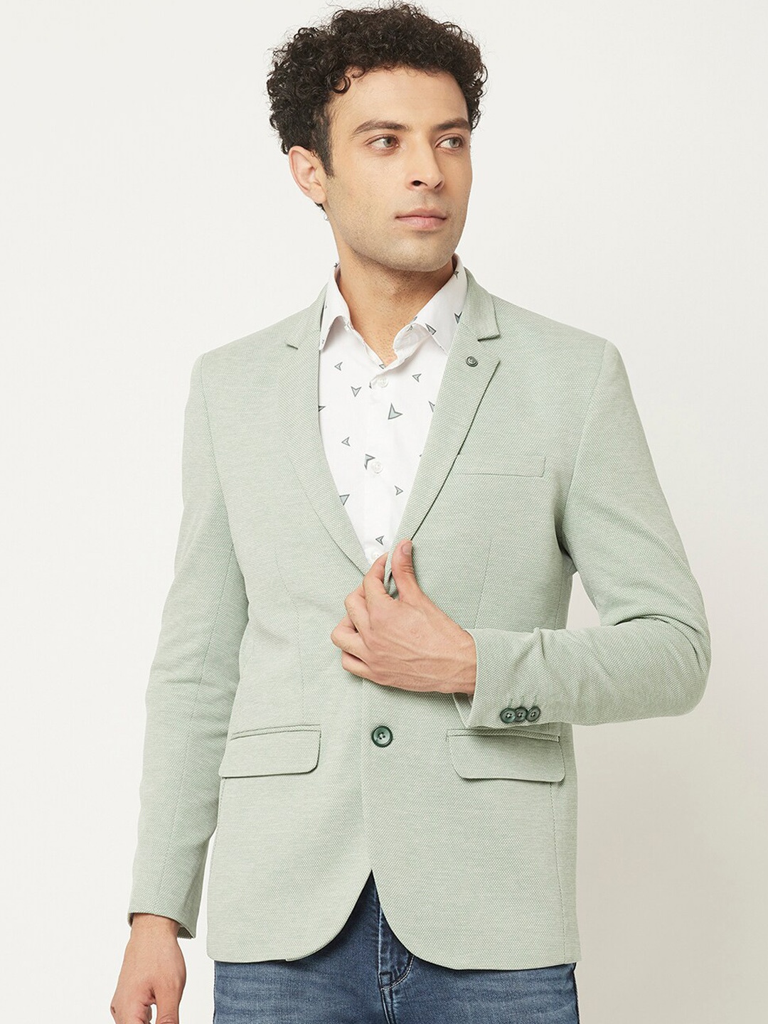 

Crimsoune Club Men Green Self Design Single-Breasted Casual Blazers