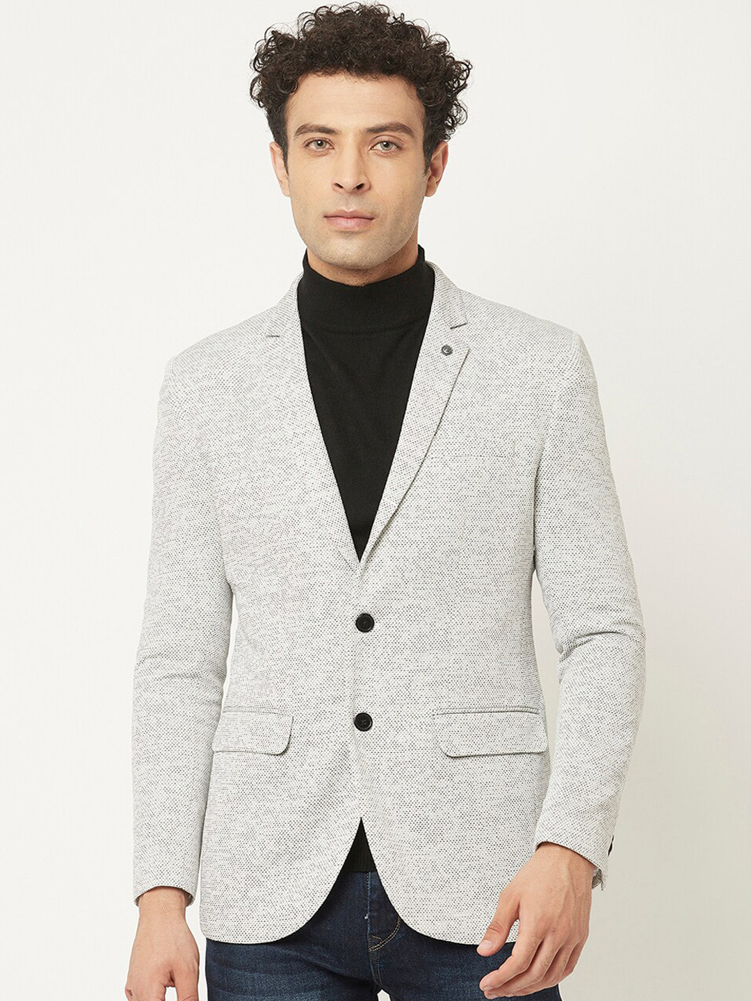 

Crimsoune Club Men Grey Melange Single-Breasted Formal Blazer