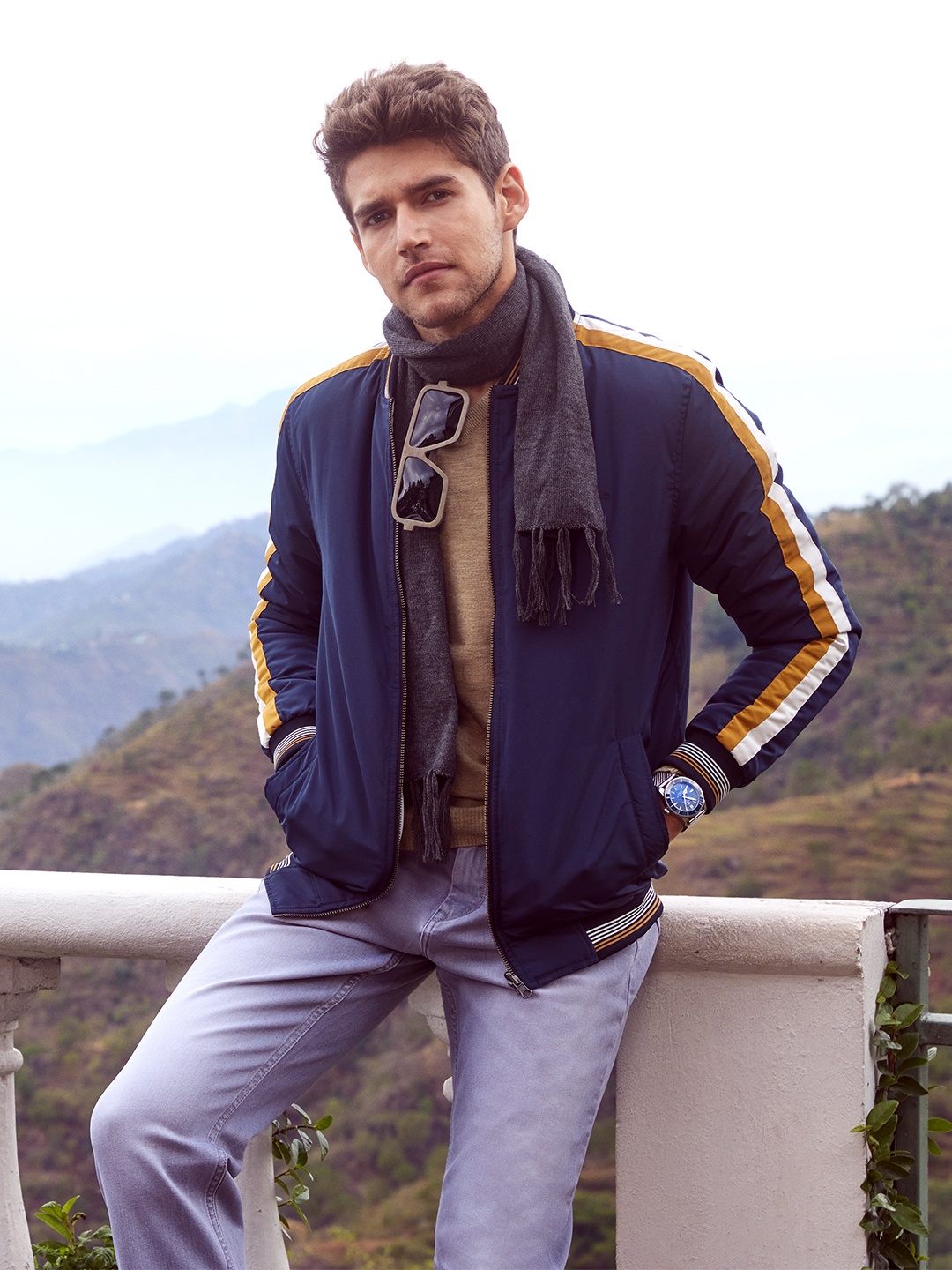 

Crimsoune Club Men Black & White Striped Reversible Bomber Jacket