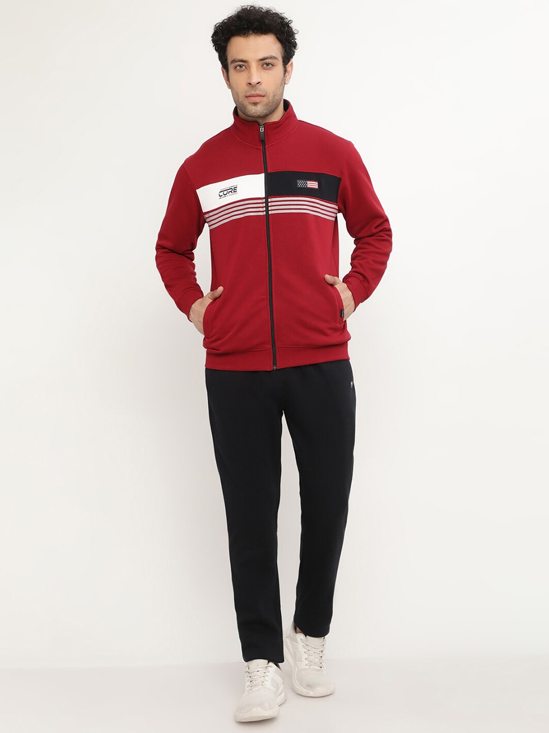 

Octave Men Maroon & Black Striped Tracksuits