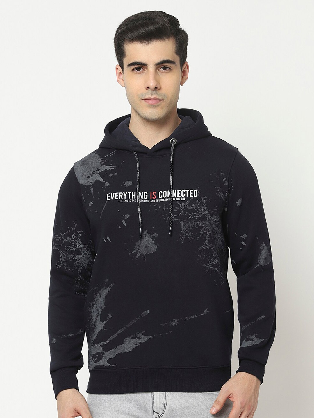 

Crimsoune Club Men Black Printed Hooded Cotton Sweatshirt