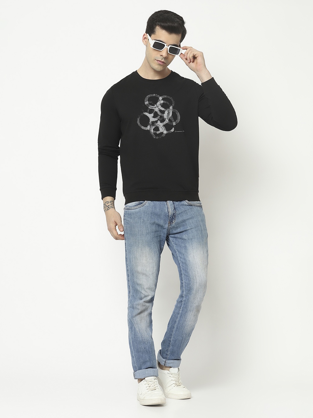 

Crimsoune Club Men Black Printed Cotton Sweatshirt