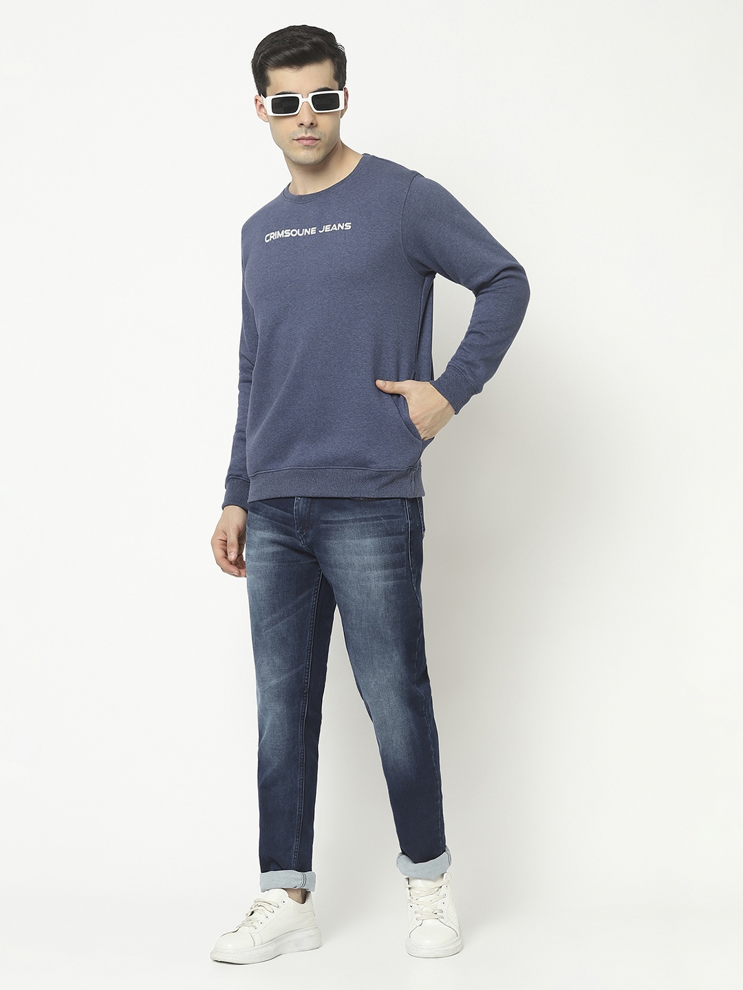 

Crimsoune Club Round Neck Cotton Sweatshirt, Blue