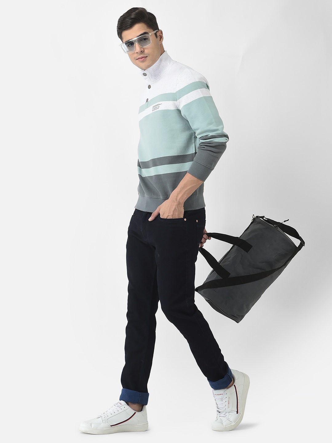 

Crimsoune Club Men White Striped Sweatshirt