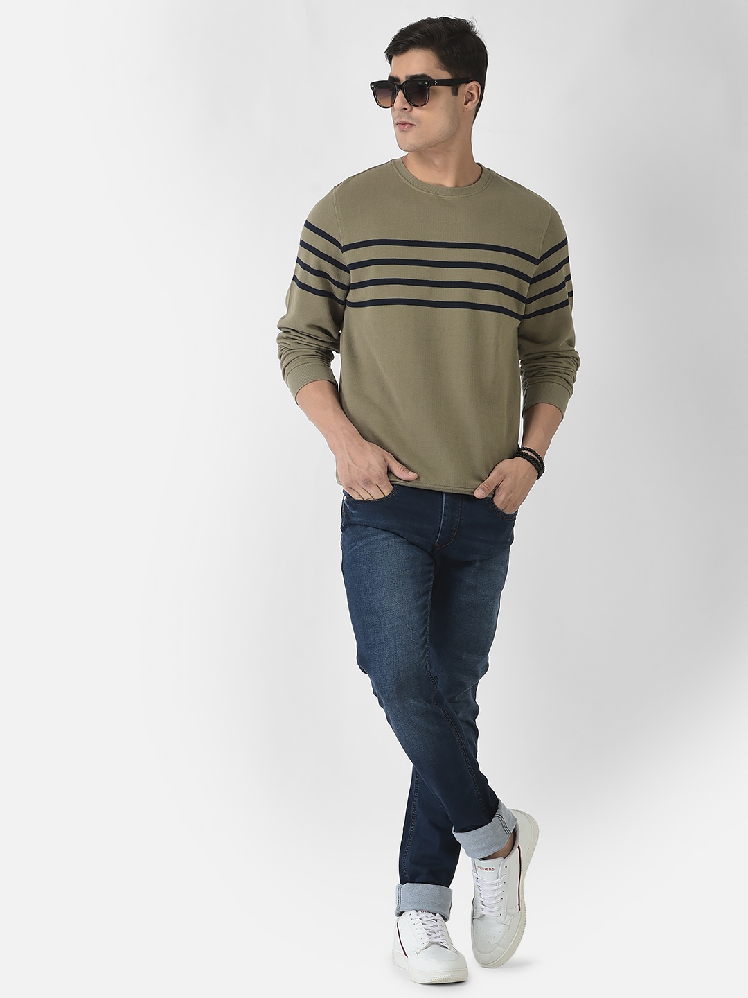 

Crimsoune Club Men Brown Striped Cotton Sweatshirt