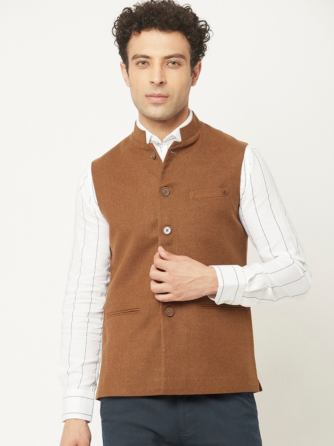 

Crimsoune Club Men Brown Solid Nehru Jacket