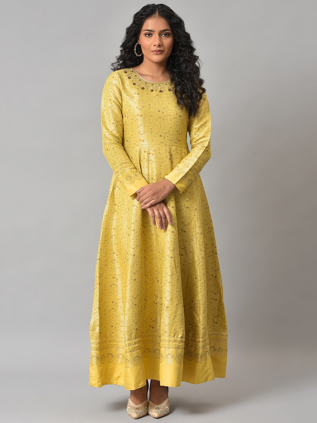 

WISHFUL Self Design Ethnic Maxi Ethnic Dress, Yellow