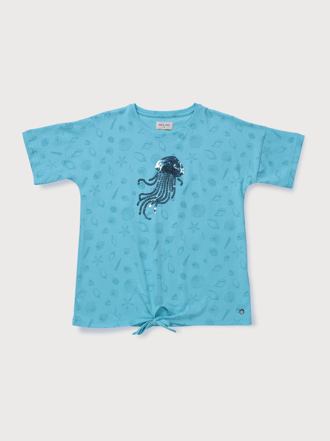 

Gini and Jony Girls Green Print Extended Sleeves Top