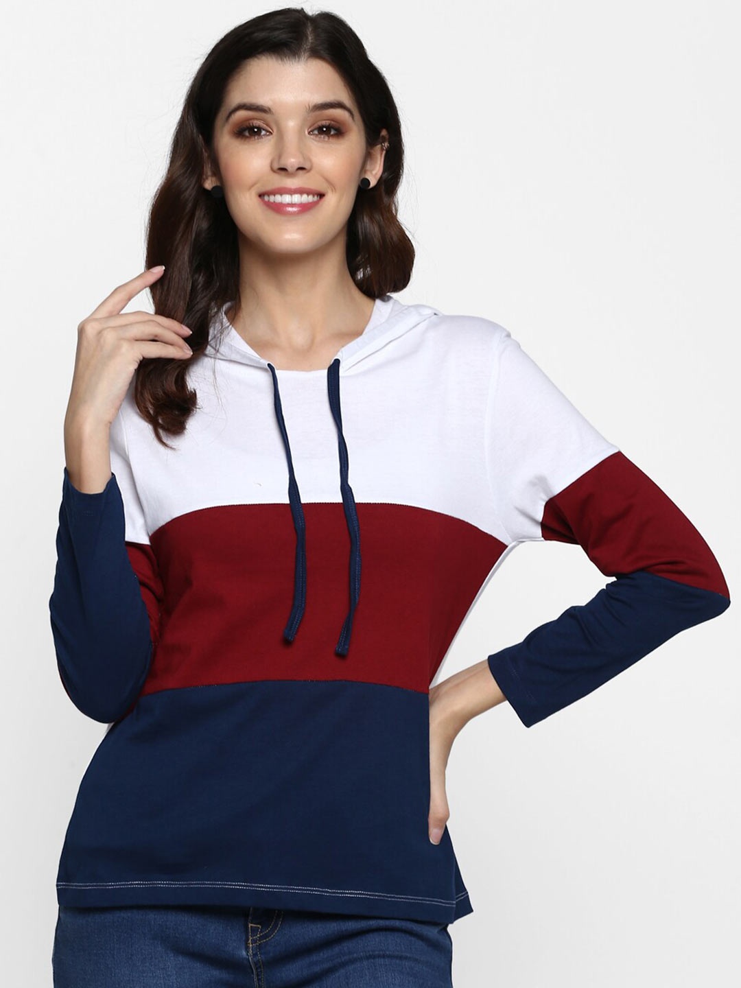 

SHARKTRIBE Women White & Maroon Colourblocked Top
