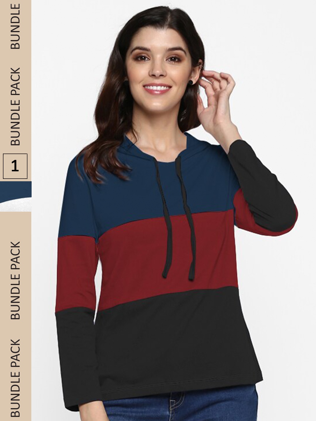 

SHARKTRIBE Women Pack of 2 Navy Blue & Maroon Colourblocked Tops