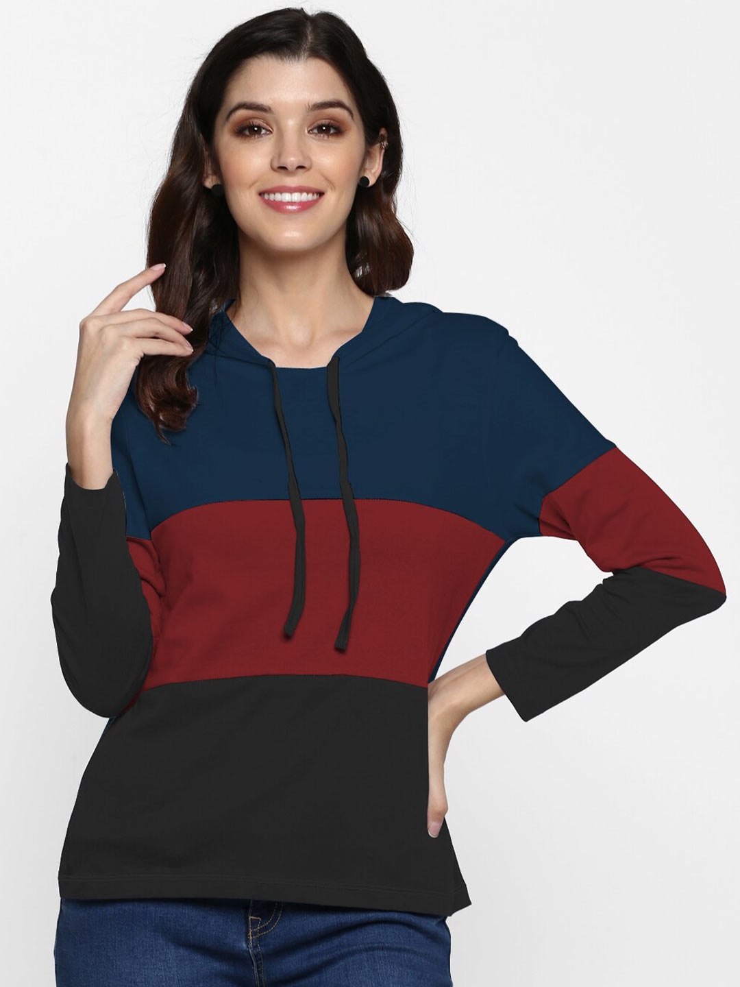 

SHARKTRIBE Women Navy Blue & Maroon Colourblocked Top