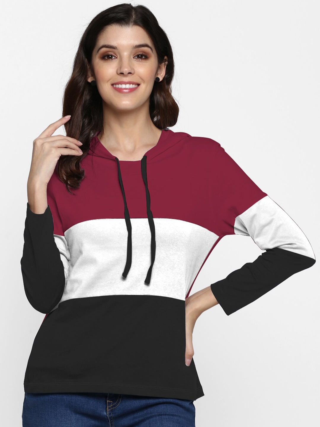 

SHARKTRIBE Women Maroon & White Colourblocked Top