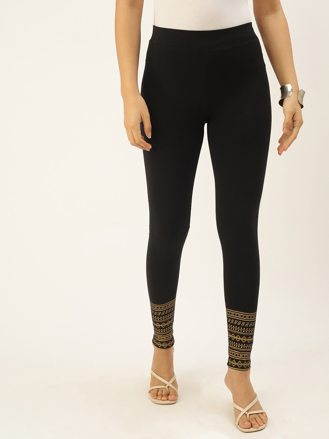 

De Moza Women Black Printed Ankle-Length Cotton Leggings