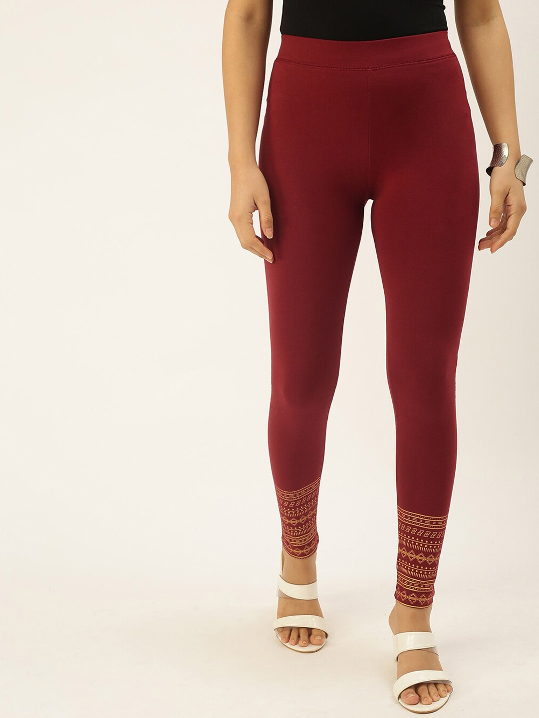 

De Moza Women Maroon Printed Ankle Length Cotton Leggings