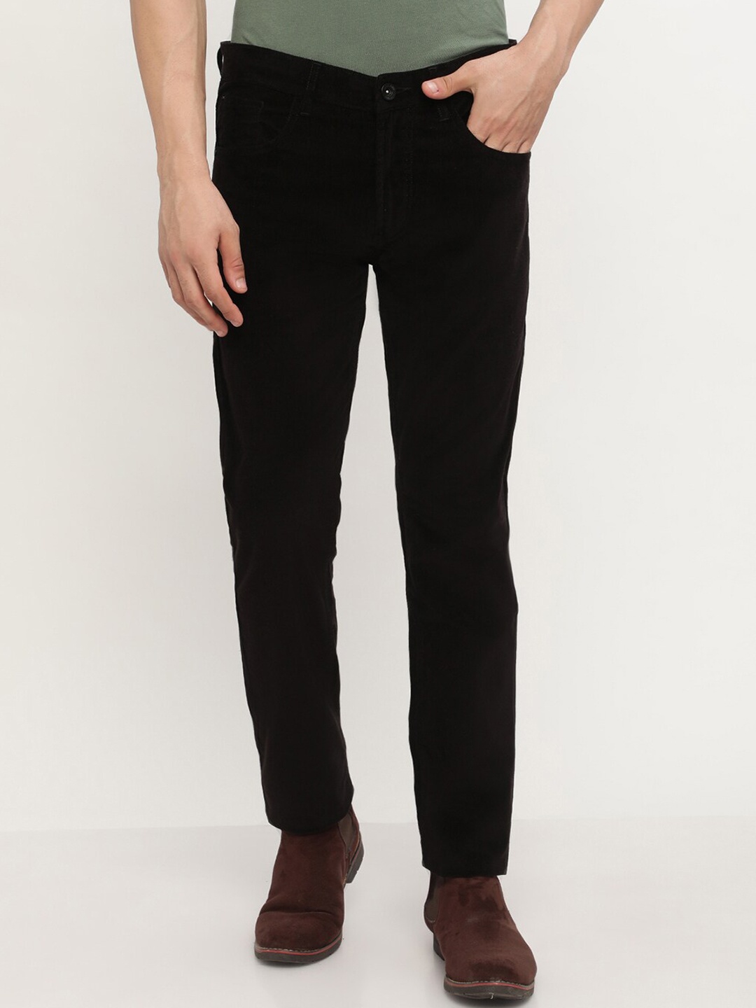 

Octave Men Black Solid Cotton Chinos Trousers