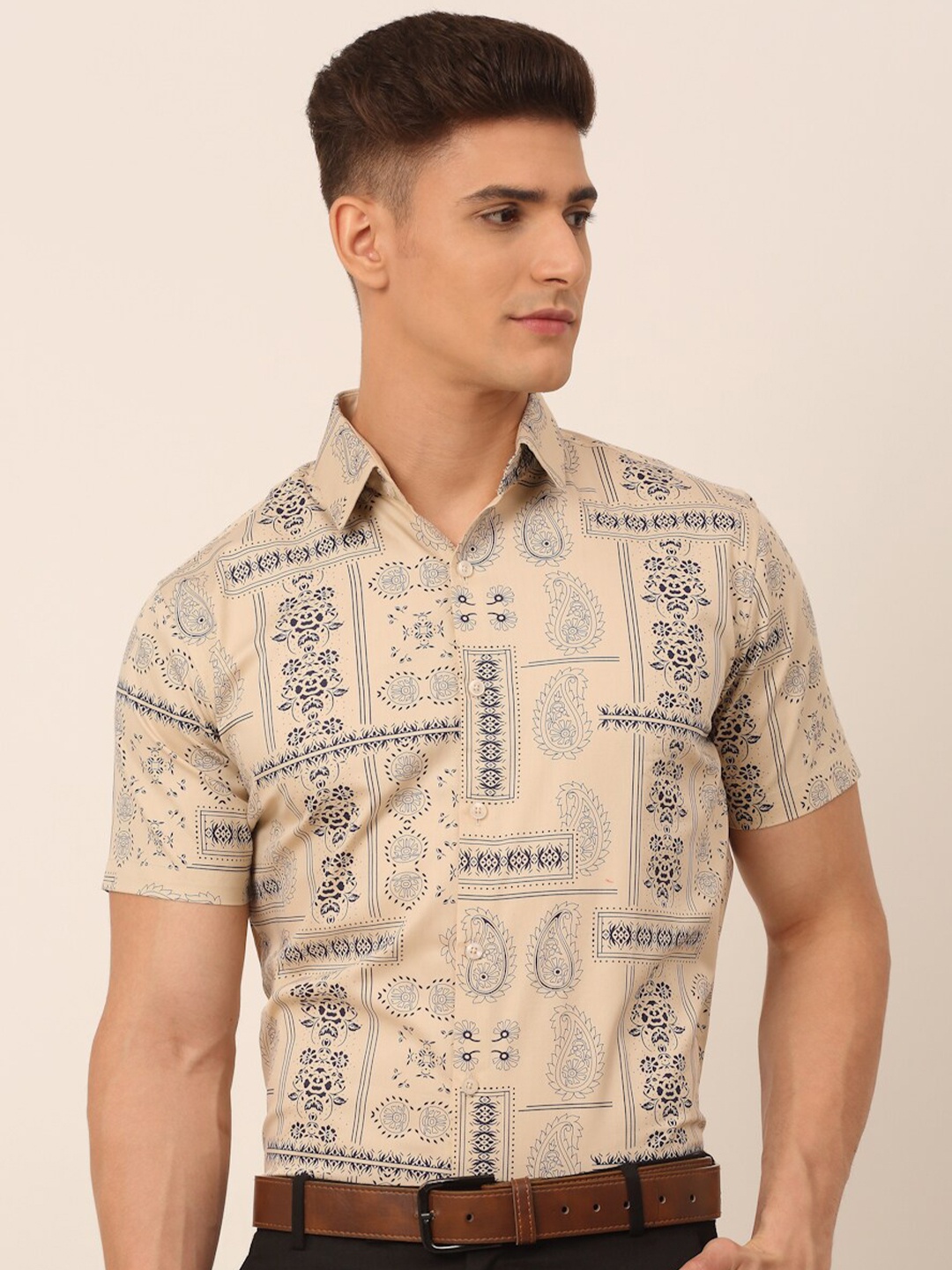 

JAINISH Men Classic Printed Cotton Formal Shirt, Beige