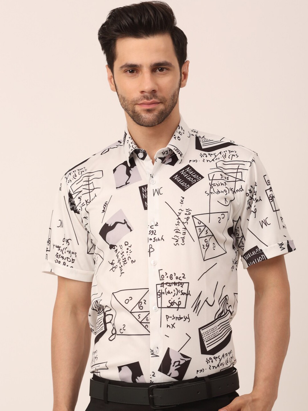 

JAINISH Men White Classic Printed Casual Shirt