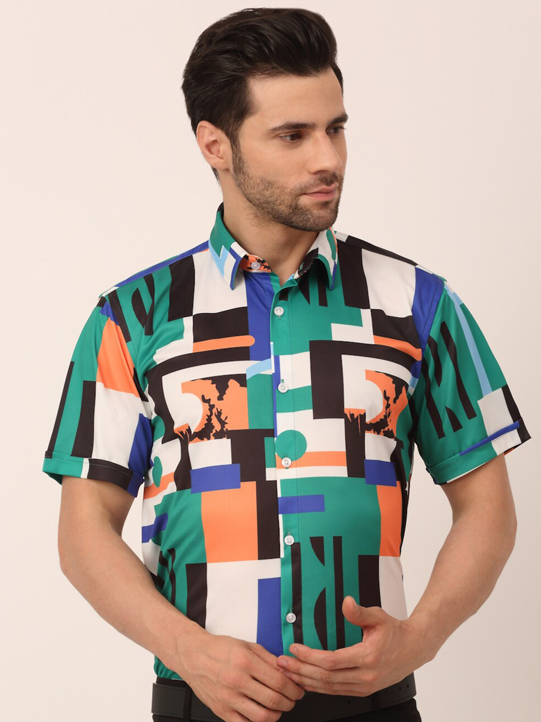 

JAINISH Men Green Classic Printed Formal Shirt